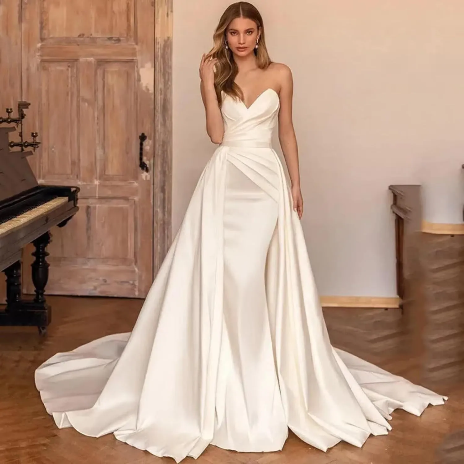 2 Pieces Wedding Dresses for Bride 2024 Off Shoulder Satin Mermaid Bridal Gowns with Train