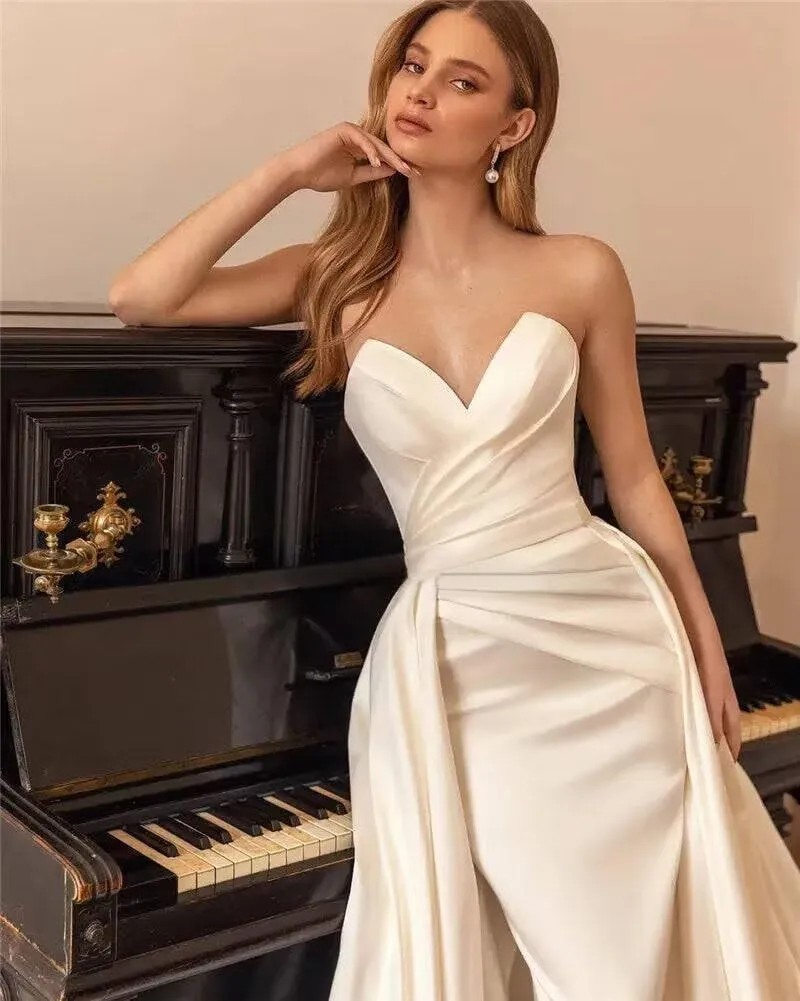 2 Pieces Wedding Dresses for Bride 2024 Off Shoulder Satin Mermaid Bridal Gowns with Train