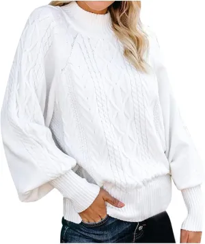 2024 Sweater for Women Oversized Knit Solid Elegant Vintage Pullover Turtleneck Tops Fall Winter Essential Clothes