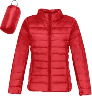 2024 Warm Lightweight Hoodless Quilted Down Coat for Womens Long Sleeve Zip Long Puffer Coat Windproof Outdoor Outwear