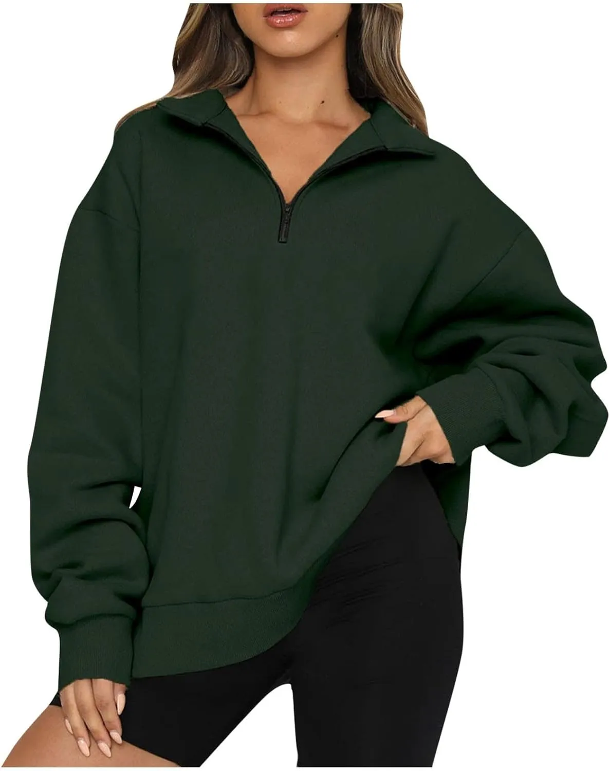 3/4 Zip Pullover Womens Oversized Sweatshirt Comfy Fleece Baggy Sweatshirts Long Sleeve Cute Sweat Shirt Fall Clothes