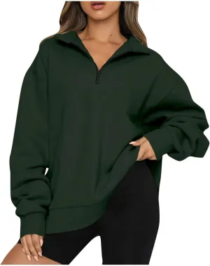 3/4 Zip Pullover Womens Oversized Sweatshirt Comfy Fleece Baggy Sweatshirts Long Sleeve Cute Sweat Shirt Fall Clothes