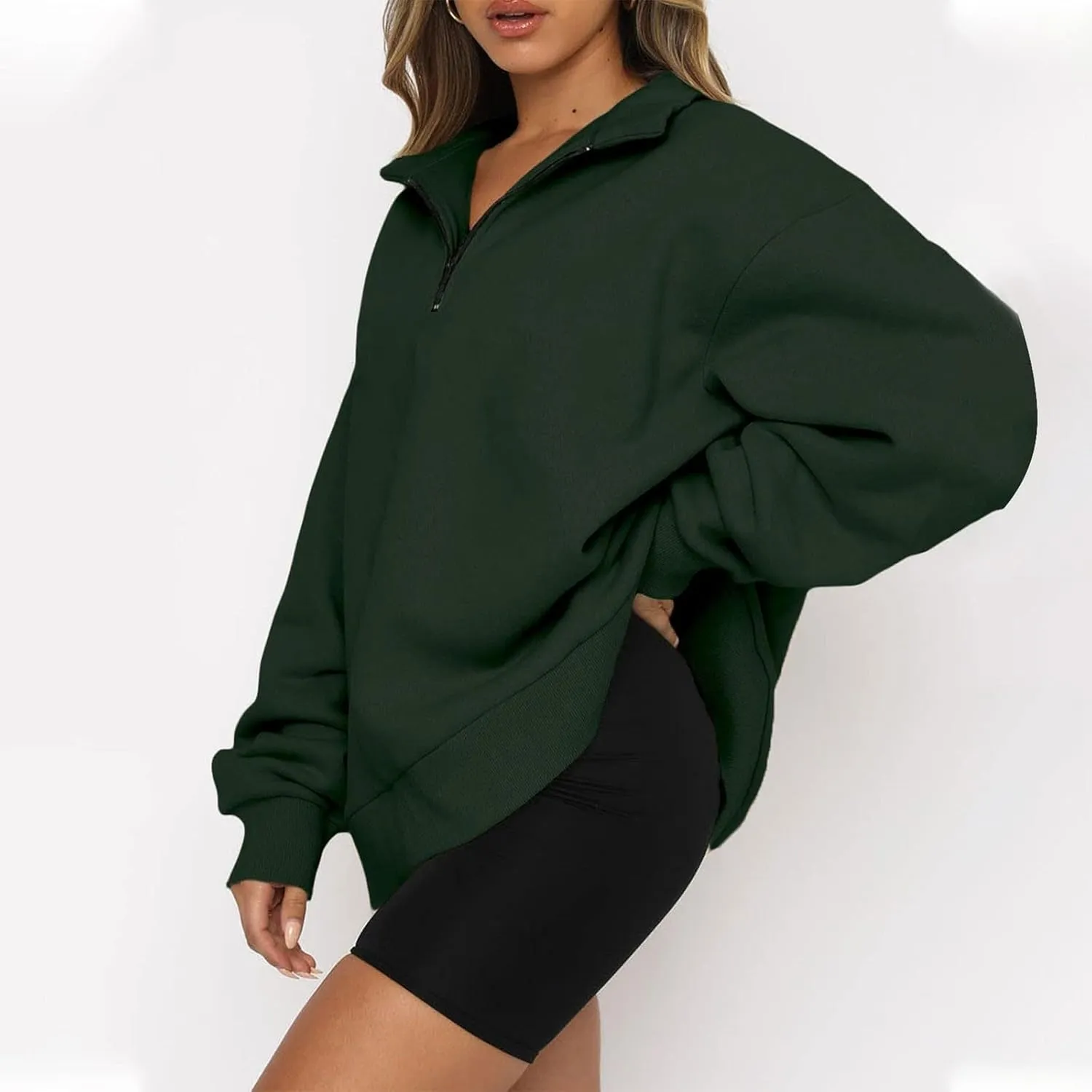 3/4 Zip Pullover Womens Oversized Sweatshirt Comfy Fleece Baggy Sweatshirts Long Sleeve Cute Sweat Shirt Fall Clothes