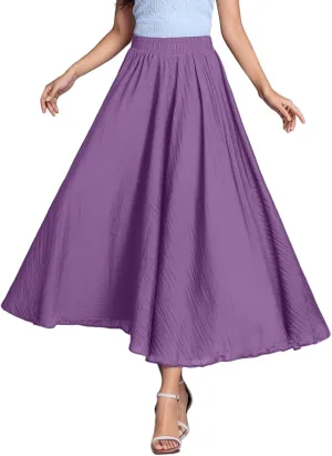 A Line Skirt for Women Trendy Flared High Elastic Waist Solid Loose Pleated Summer Long Skirts for Vacation Streetwear