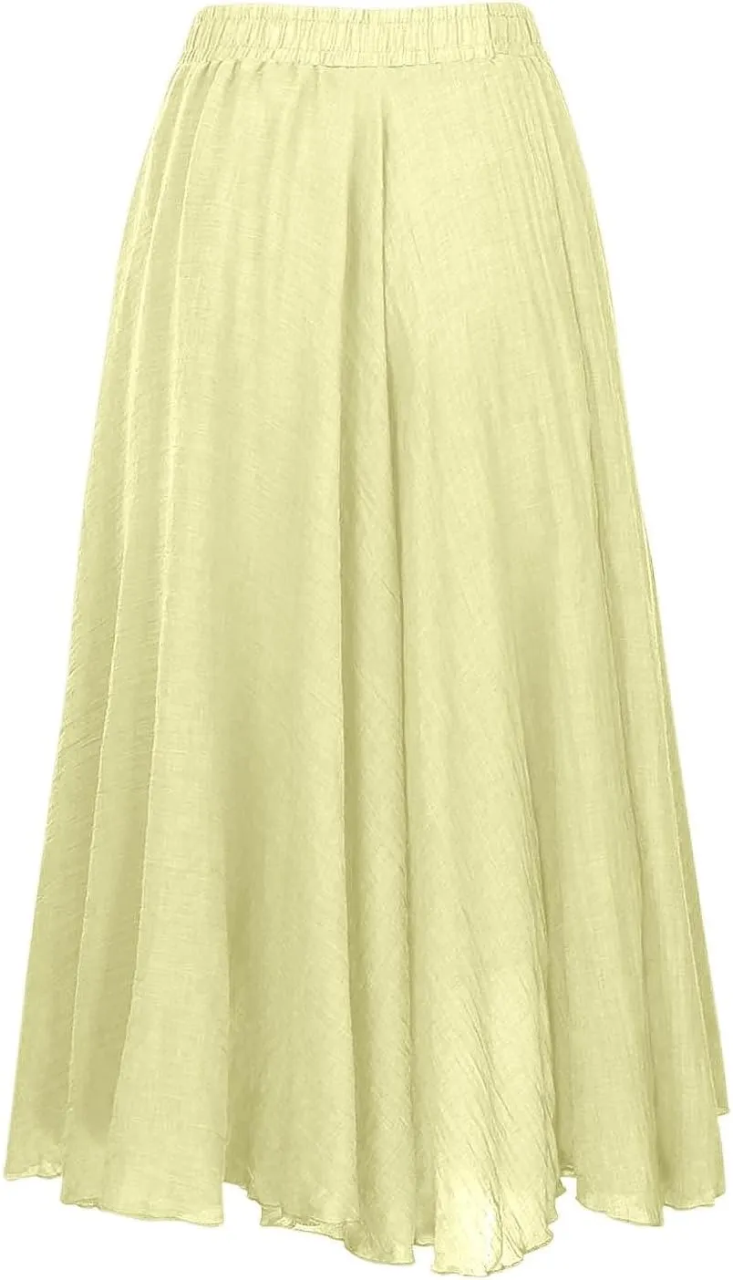 A Line Skirt for Women Trendy Flared High Elastic Waist Solid Loose Summer Pleated Long Skirts for Vacation Streetwear