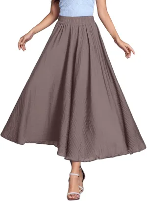 A Line Skirt for Women Trendy Flared High Elastic Waist Solid Loose Summer Pleated Long Skirts for Vacation Streetwear