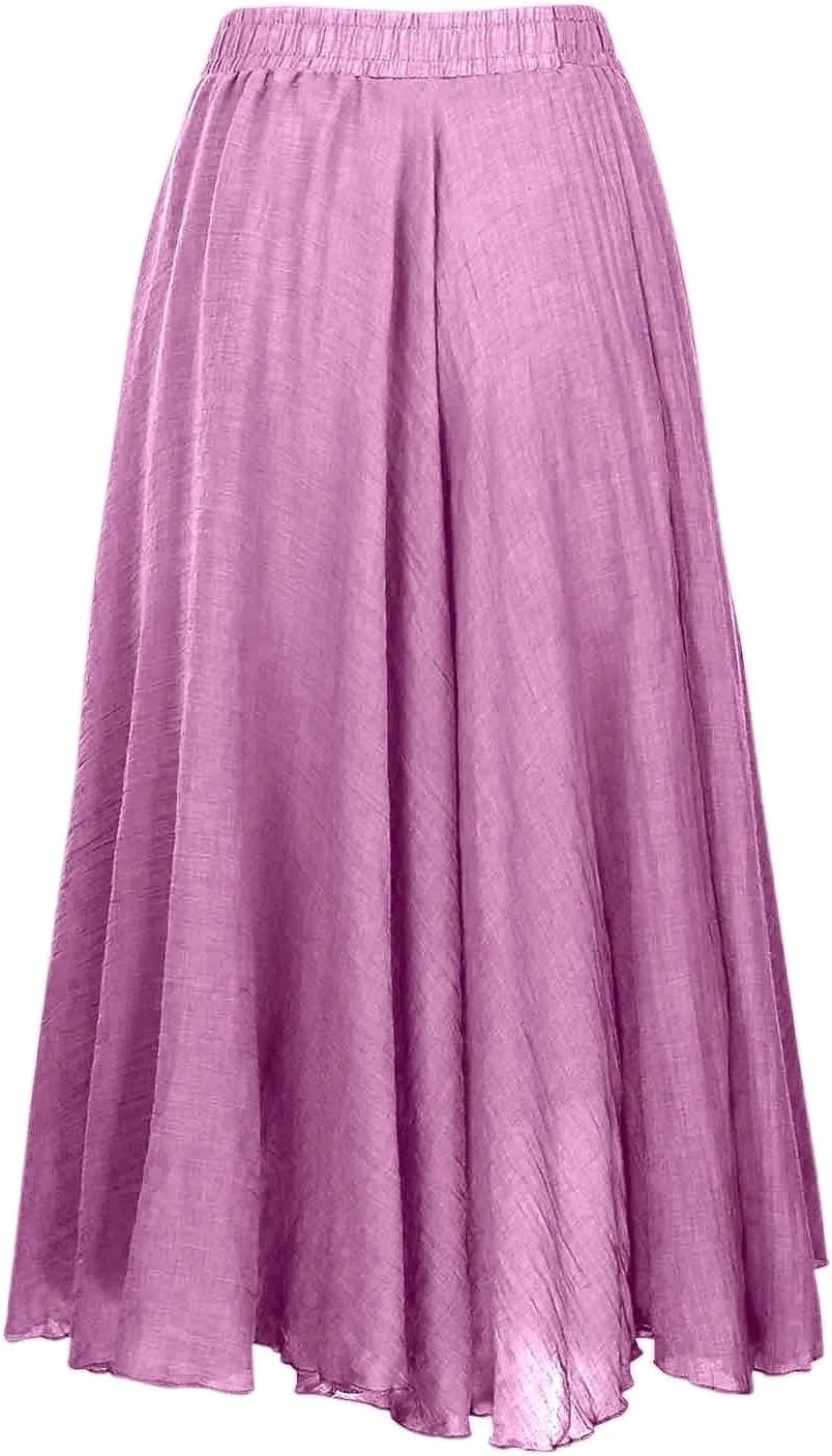 A Line Skirt for Women Trendy Flared High Elastic Waist Solid Loose Summer Pleated Long Skirts for Vacation Streetwear