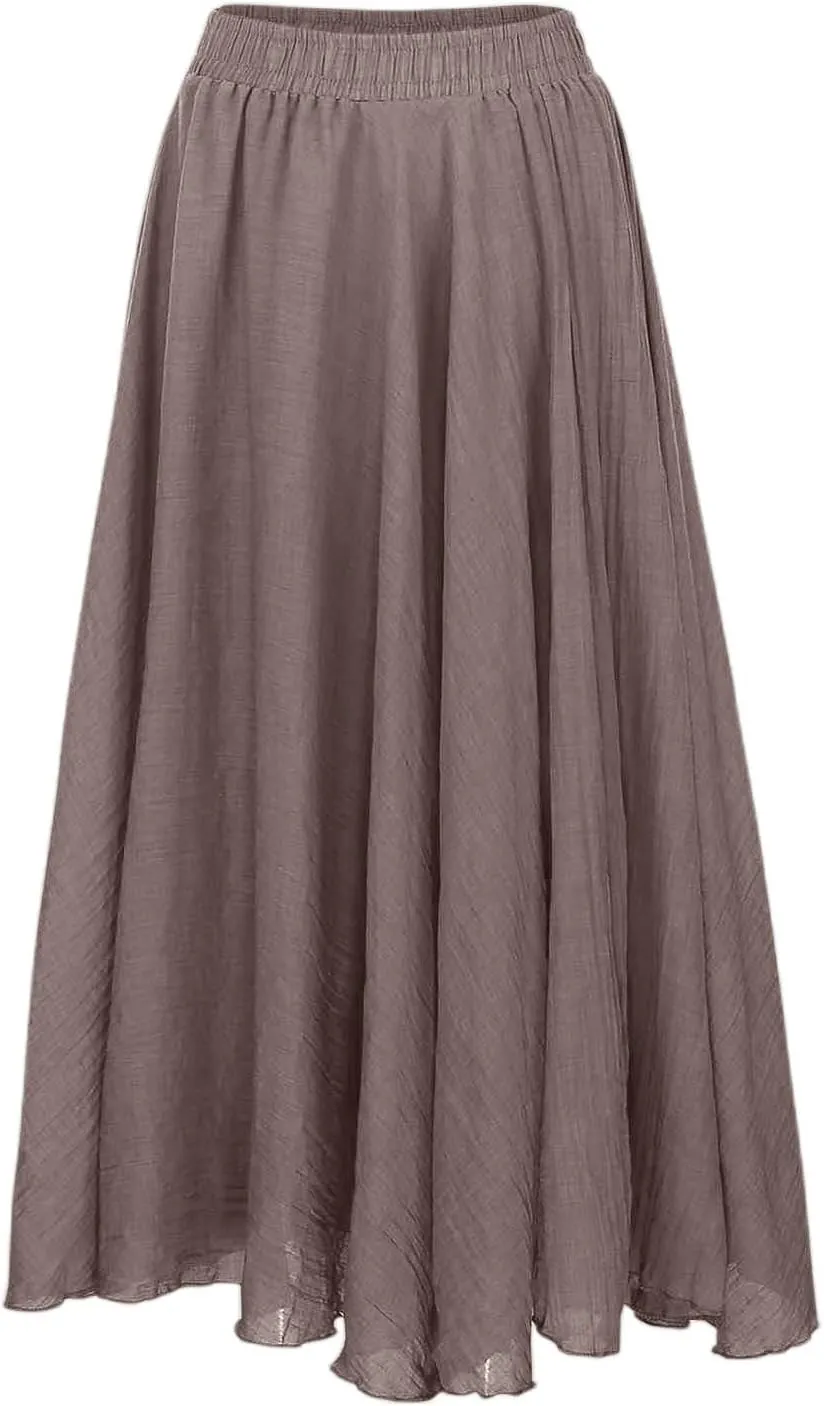 A Line Skirt for Women Trendy Flared High Elastic Waist Solid Loose Summer Pleated Long Skirts for Vacation Streetwear