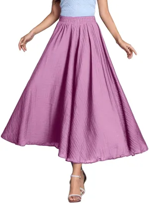 A Line Skirt for Women Trendy Flared High Elastic Waist Solid Loose Summer Pleated Long Skirts for Vacation Streetwear
