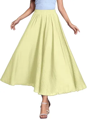 A Line Skirt for Women Trendy Flared High Elastic Waist Solid Loose Summer Pleated Long Skirts for Vacation Streetwear