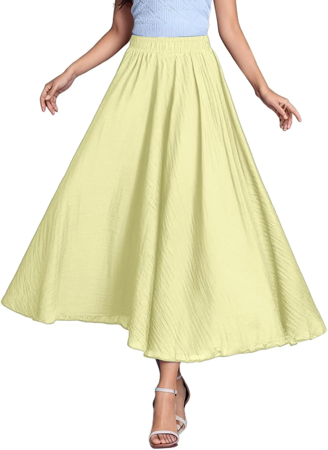 A Line Skirt for Women Trendy Flared High Elastic Waist Solid Loose Summer Pleated Long Skirts for Vacation Streetwear