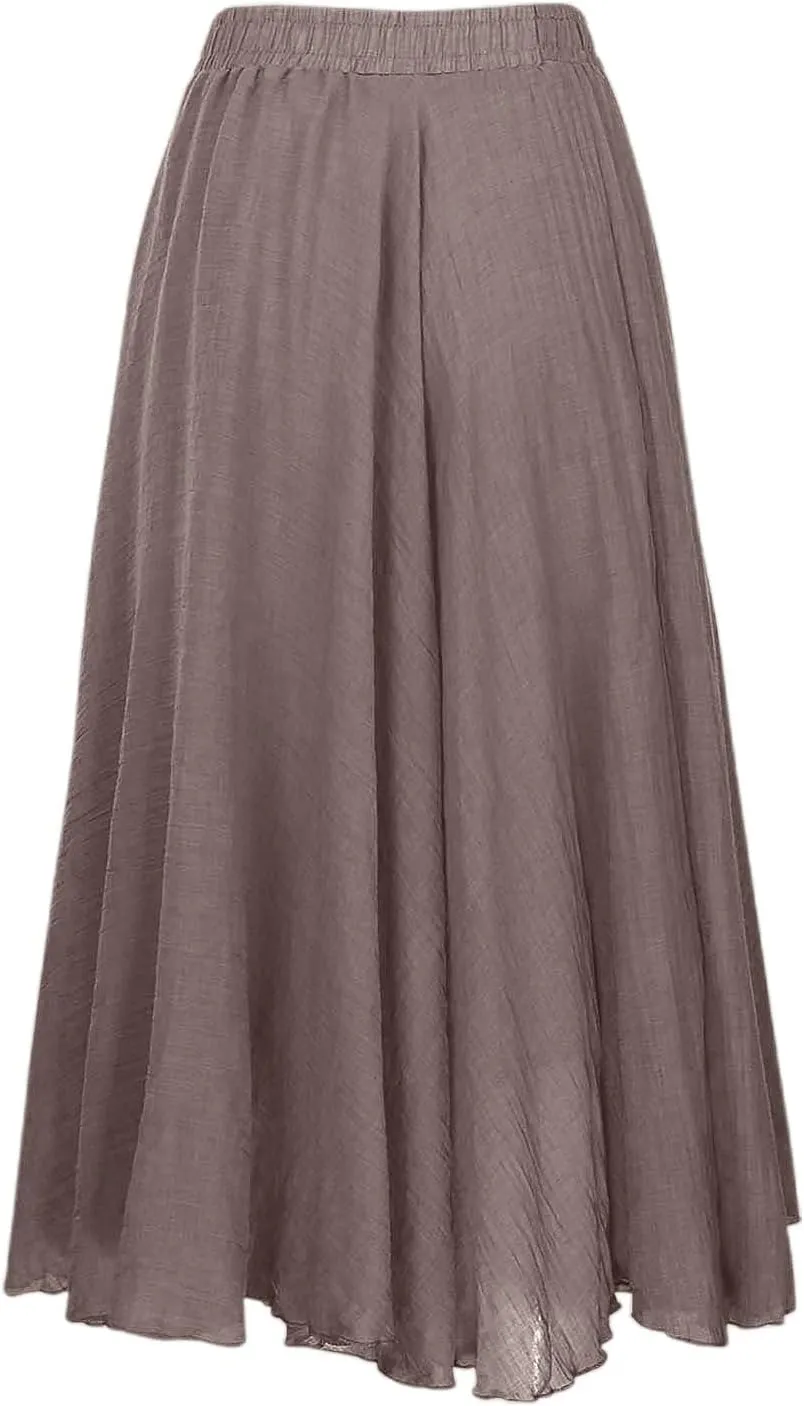 A Line Skirt for Women Trendy Flared High Elastic Waist Solid Loose Summer Pleated Long Skirts for Vacation Streetwear