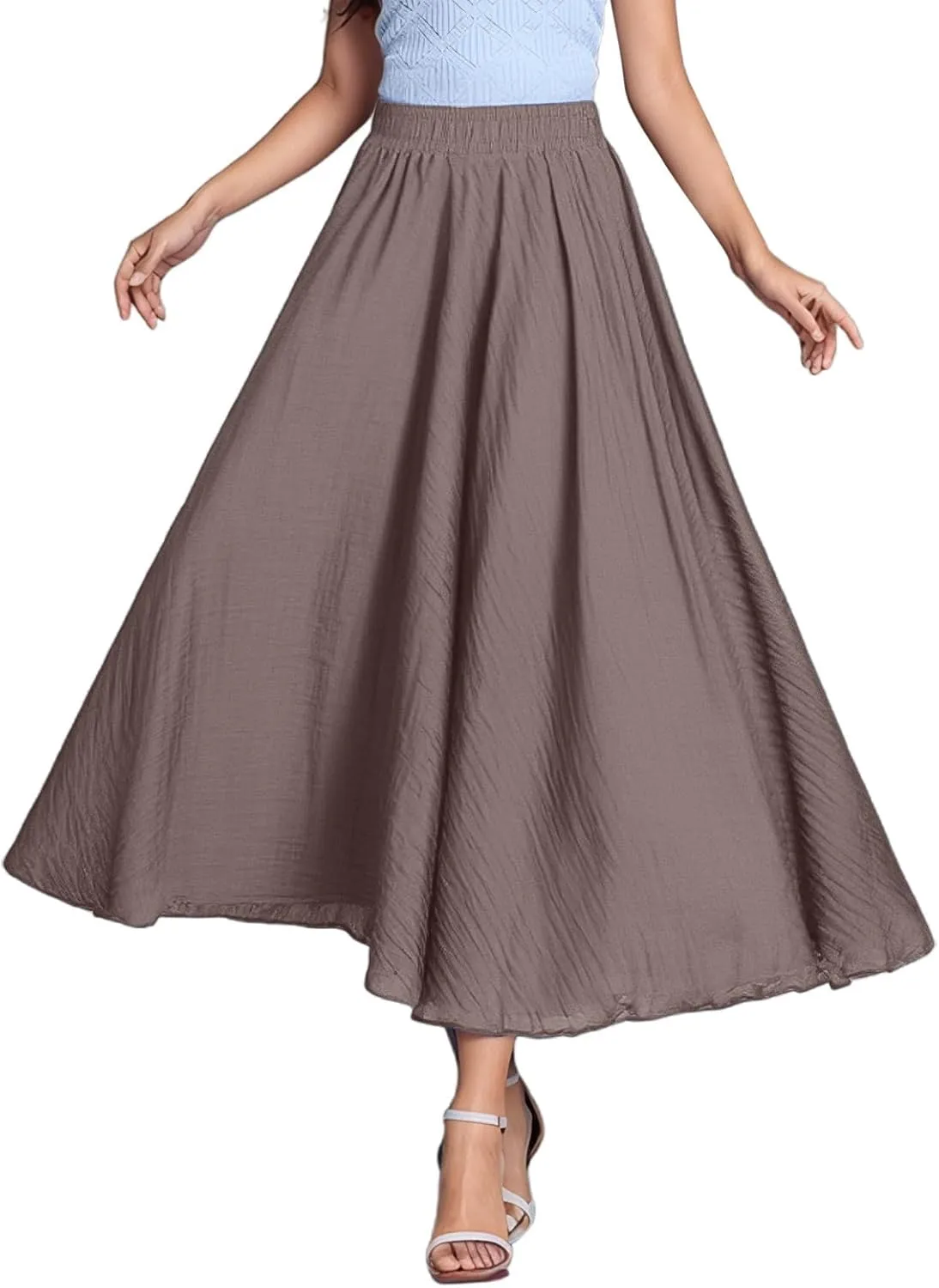 A Line Skirt for Women Trendy Flared High Elastic Waist Solid Loose Summer Pleated Long Skirts for Vacation Streetwear
