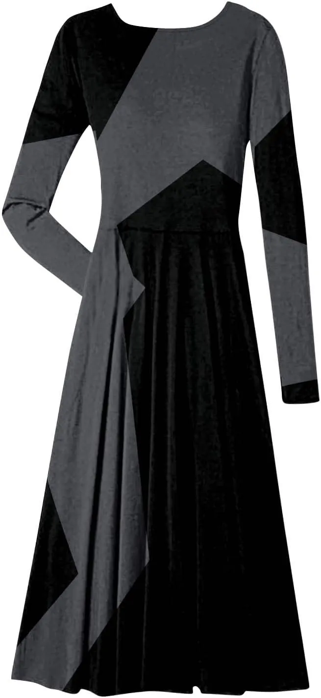 ADHOWBEW Spring Dresses for Women 2024 Fashion Elegant Long Sleeve Midi Dress