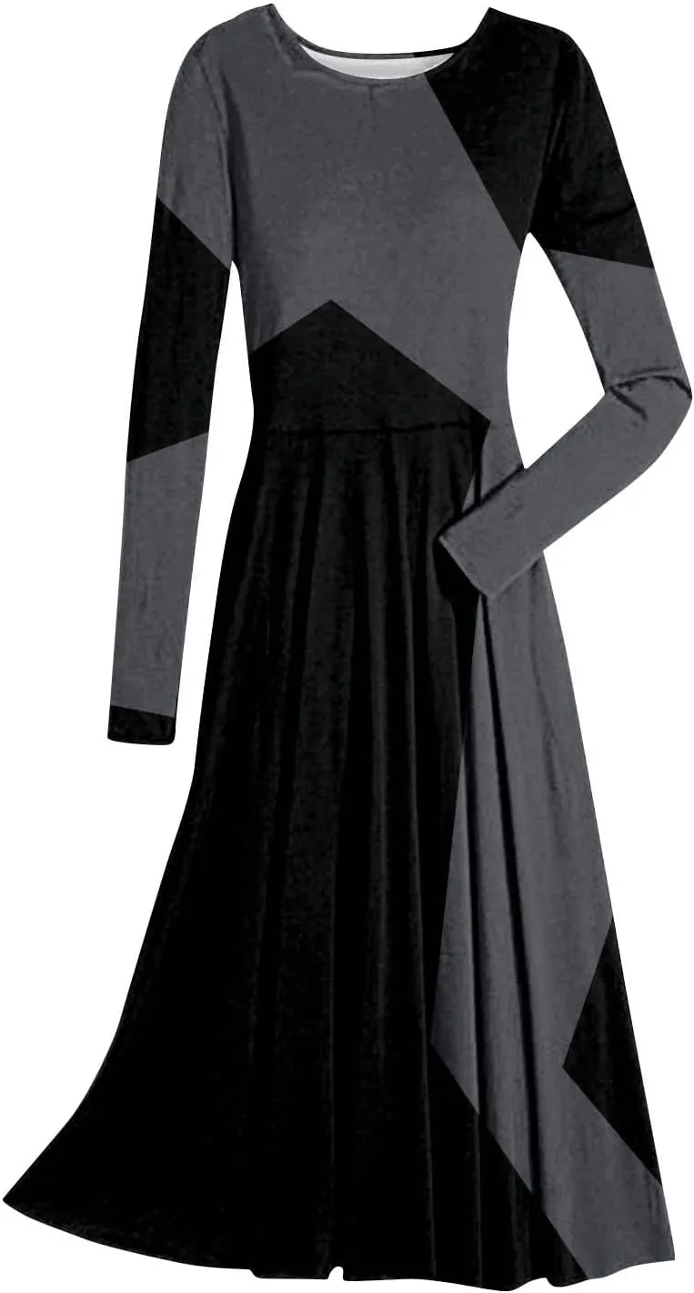 ADHOWBEW Spring Dresses for Women 2024 Fashion Elegant Long Sleeve Midi Dress