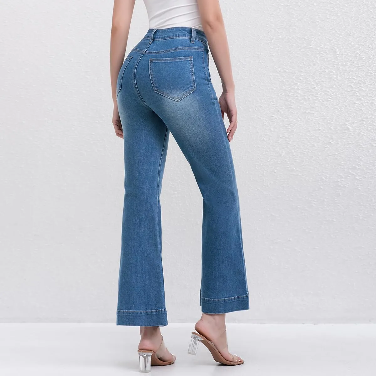 AEJ High Waisted Bootcut Jeans for Women, Stretchy Retro Trendy Flare Bell Bottom Jeans Petite Women's Denim Pants