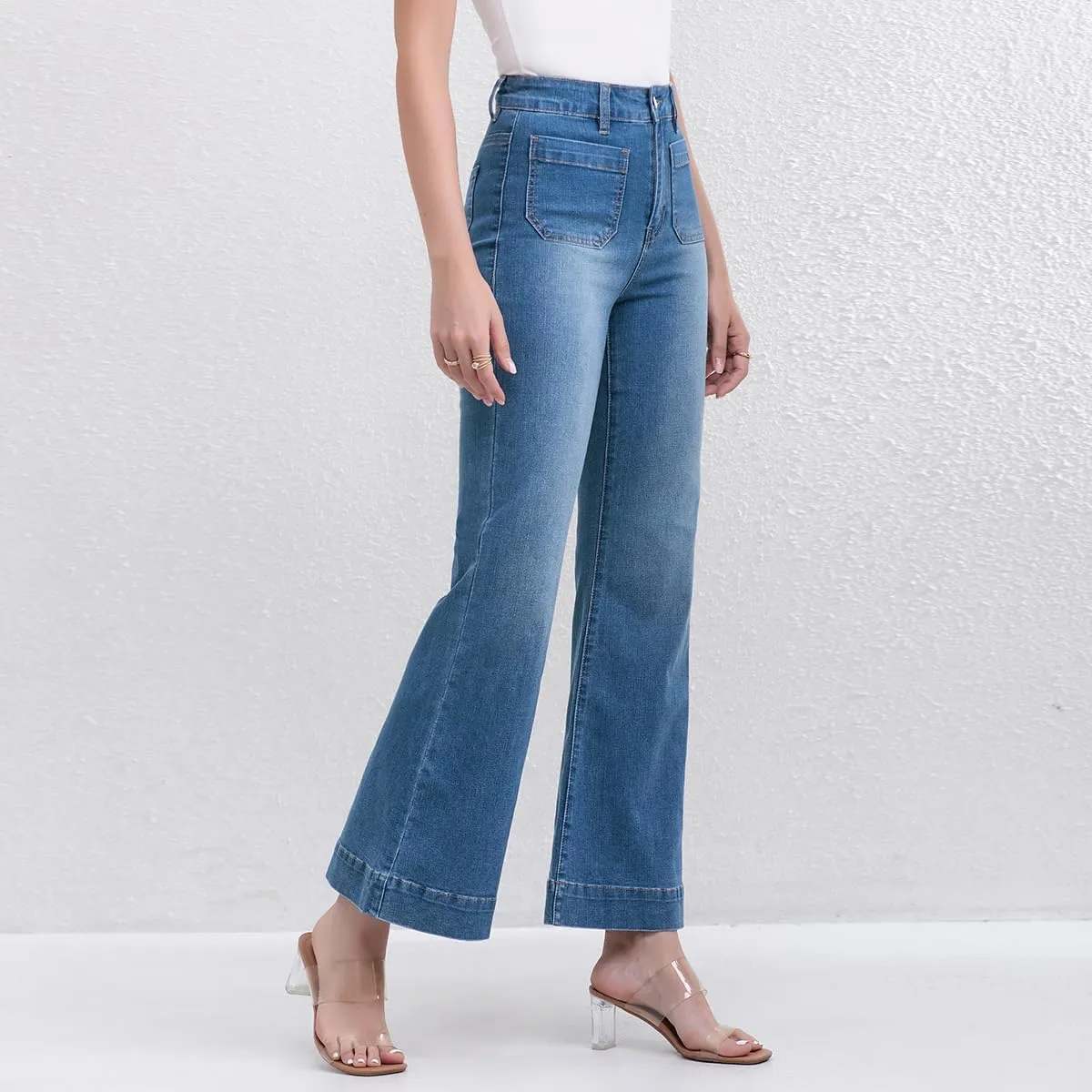 AEJ High Waisted Bootcut Jeans for Women, Stretchy Retro Trendy Flare Bell Bottom Jeans Petite Women's Denim Pants