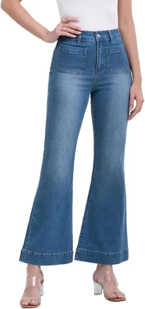 AEJ High Waisted Bootcut Jeans for Women, Stretchy Retro Trendy Flare Bell Bottom Jeans Petite Women's Denim Pants