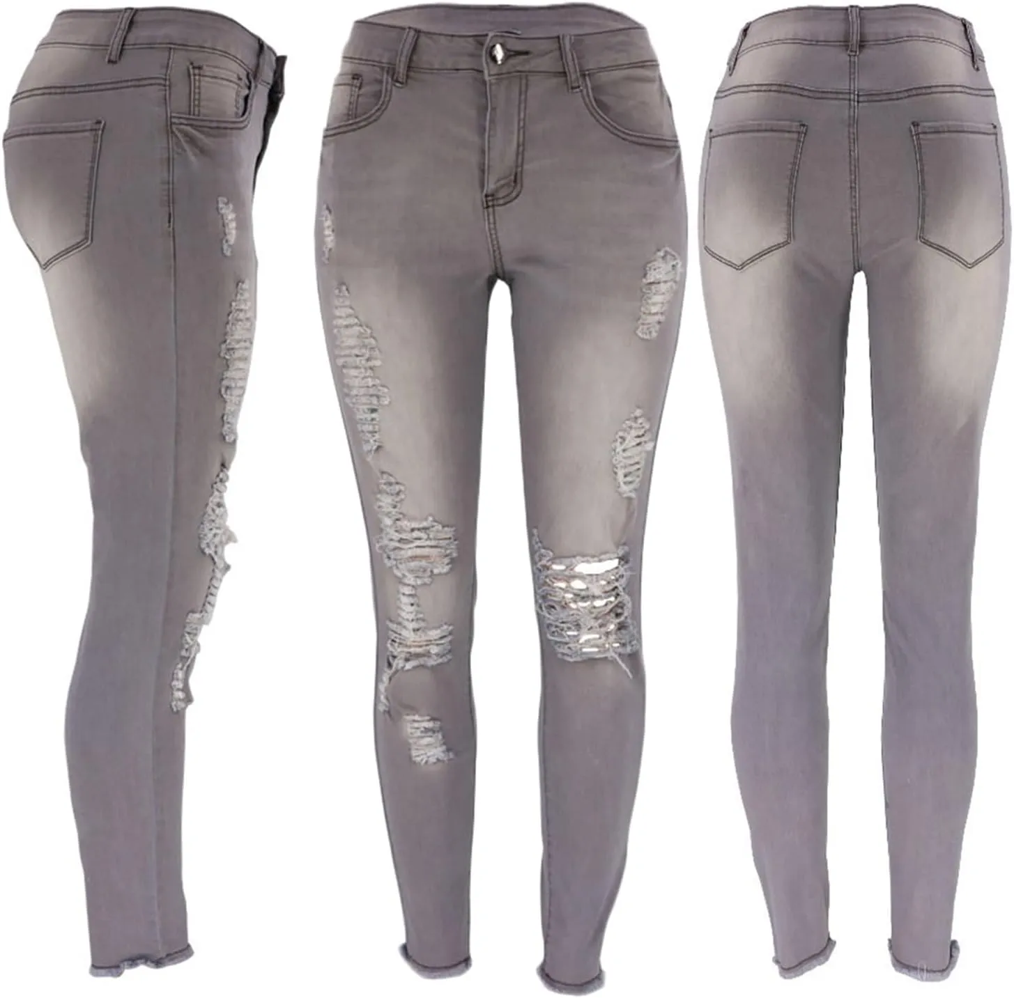 Andongnywell Distressed Jeans Women Skinny Ripped Jeans High Rise Stretch Butt Lift Jegging Sexy Denim Pants with Pockets
