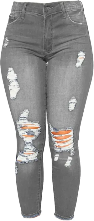 Andongnywell Distressed Jeans Women Skinny Ripped Jeans High Rise Stretch Butt Lift Jegging Sexy Denim Pants with Pockets