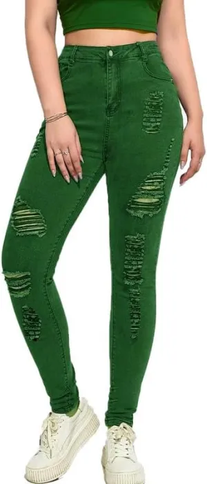 Andongnywell High Waisted Skinny Jeans for Women - Ripped,Distressed Jeans Stretchy Jegging Denim Pants
