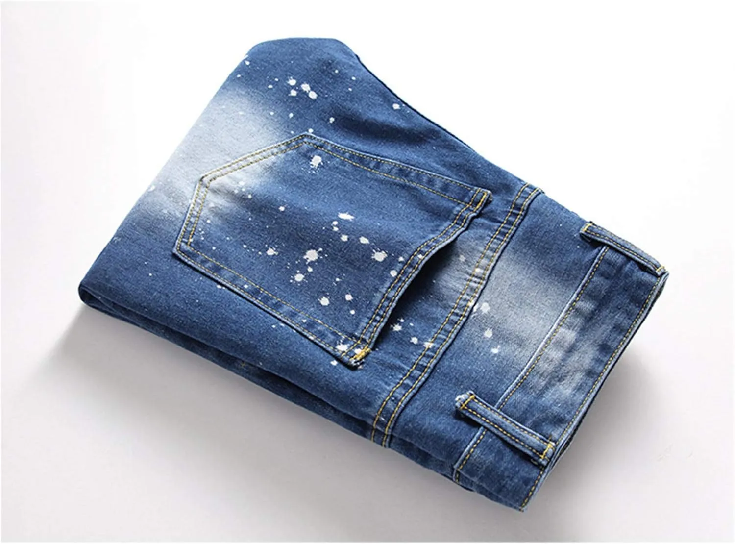 Andongnywell Ripped Distressed Destroyed Slim Denim Jean Men's Biker Zipper Washed Straight Fit Jeans Slim Pants