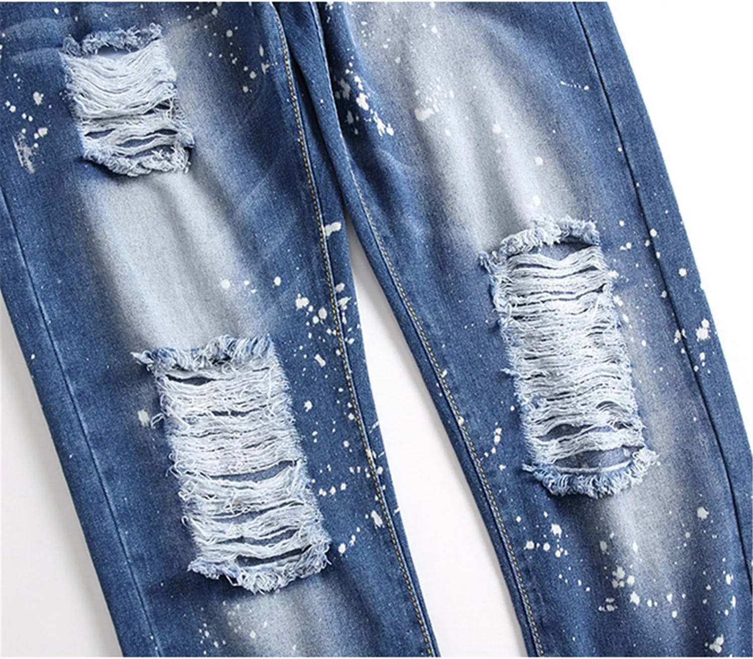 Andongnywell Ripped Distressed Destroyed Slim Denim Jean Men's Biker Zipper Washed Straight Fit Jeans Slim Pants