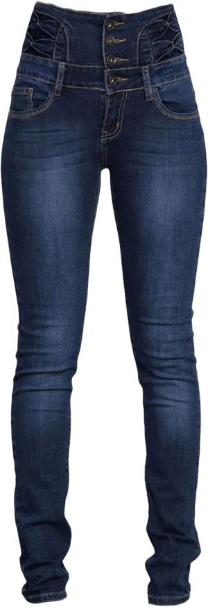 Andongnywell Women Button High Waist Skinny Jeans Colombian Design Butt Lift Jeans Plus Size Stretch High Rise Skinnys