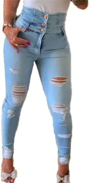 Andongnywell Women Button High Waist Skinny Jeans Colombian Design Butt Lift Jeans Plus Size Stretch High Rise Skinnys