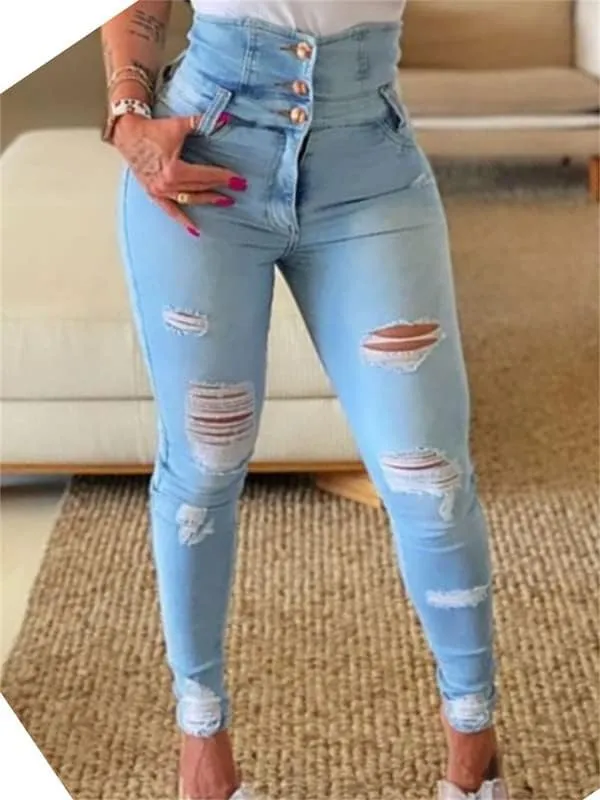 Andongnywell Women Button High Waist Skinny Jeans Colombian Design Butt Lift Jeans Plus Size Stretch High Rise Skinnys
