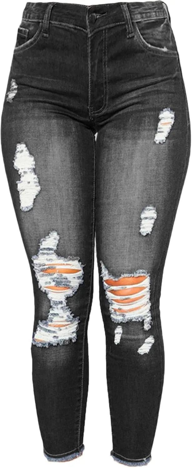 Andongnywell Women High Waisted Skinny Distressed Jeans Sexy Ripped Jegging Jeans Butt Lift Stretch Denim Pants