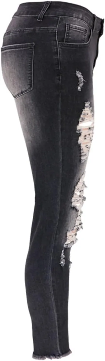 Andongnywell Women High Waisted Skinny Distressed Jeans Sexy Ripped Jegging Jeans Butt Lift Stretch Denim Pants