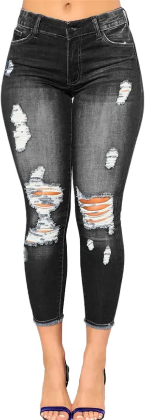 Andongnywell Women High Waisted Skinny Distressed Jeans Sexy Ripped Jegging Jeans Butt Lift Stretch Denim Pants