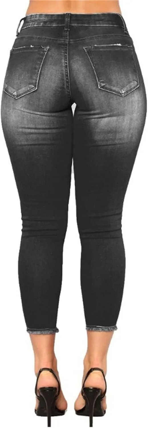 Andongnywell Women High Waisted Skinny Distressed Jeans Sexy Ripped Jegging Jeans Butt Lift Stretch Denim Pants