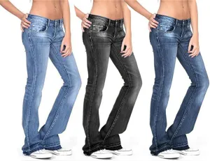 Andongnywell Women's Juniors Retro Bell Bottom Jean Wide Leg High Waisted Jean Slim Fit Stretch Flared Denim Pants