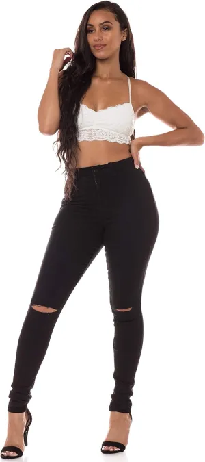 Aphrodite High Waisted Jeans for Women - High Rise Skinny Womens Knee Distressed Ripped Jeans 4370 Black 11