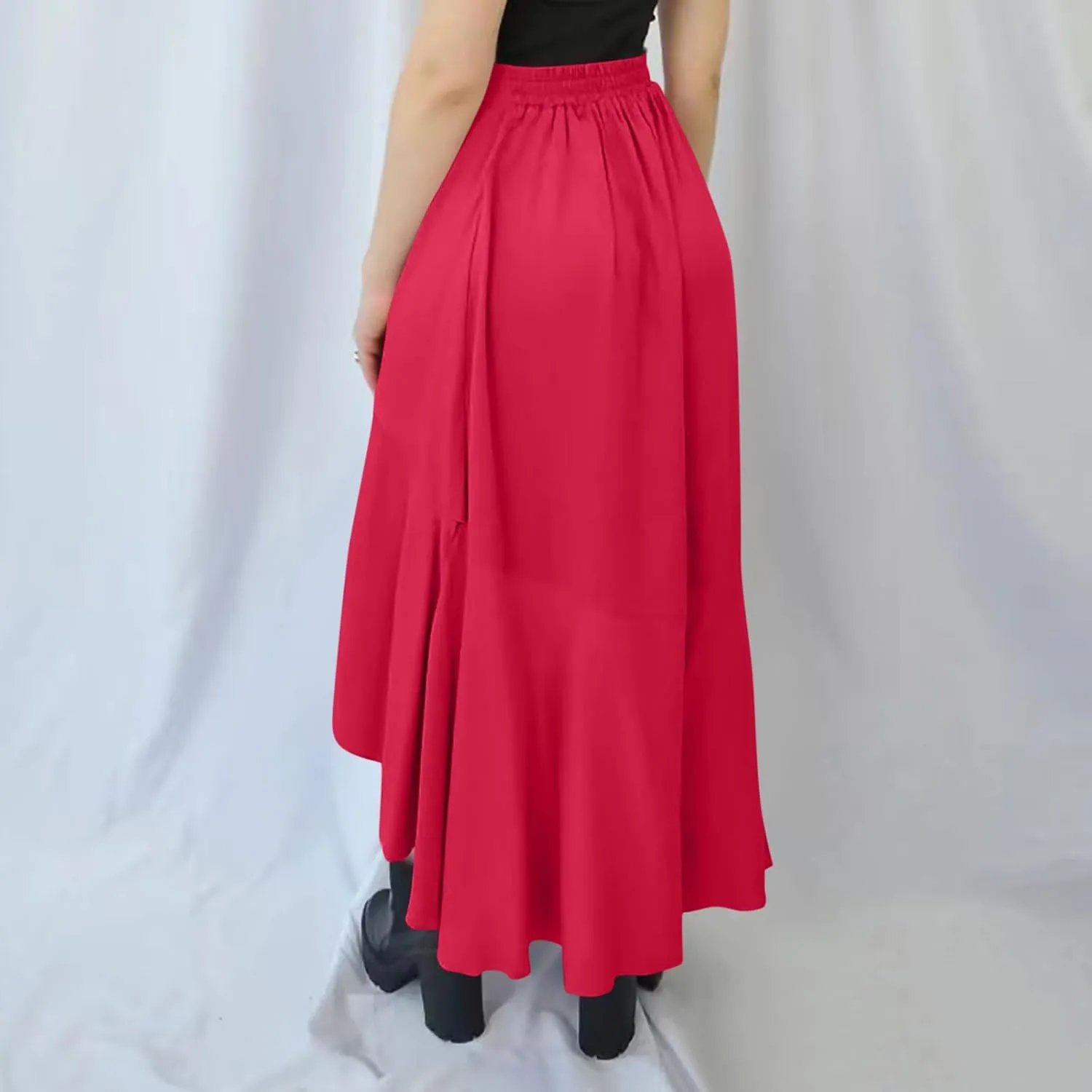 Asymmetrical Ruffle Hem Skirt for Women Summer Elegant Flowy High Low Skorts Casual Loose Flowy Beach A-Line Skirts
