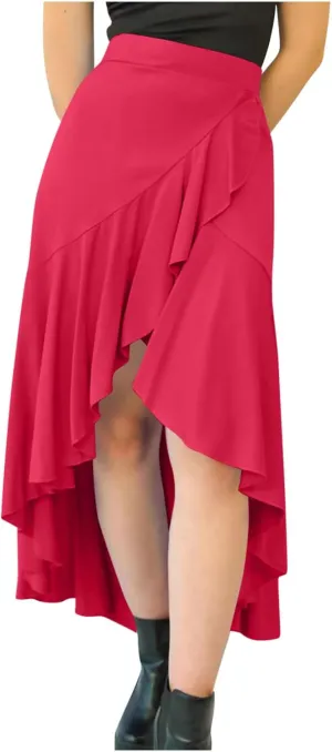 Asymmetrical Ruffle Hem Skirt for Women Summer Elegant Flowy High Low Skorts Casual Loose Flowy Beach A-Line Skirts