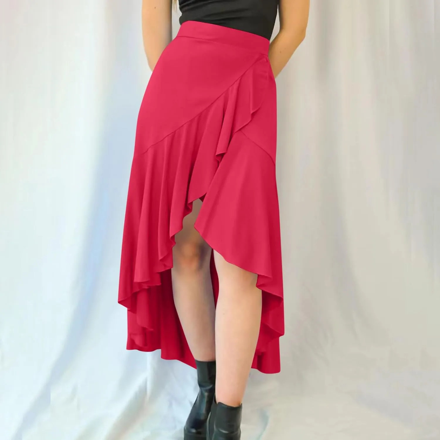 Asymmetrical Ruffle Hem Skirt for Women Summer Elegant Flowy High Low Skorts Casual Loose Flowy Beach A-Line Skirts