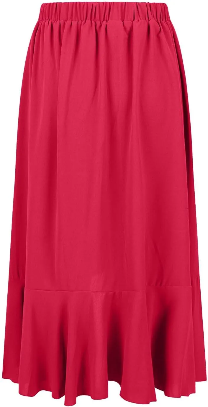 Asymmetrical Ruffle Hem Skirt for Women Summer Elegant Flowy High Low Skorts Casual Loose Flowy Beach A-Line Skirts