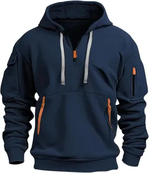 Azeralia Hoodies for Men Long Sleeve Half Zipper Pullover Printed Drawstring Oversized Sweatshirt Casual Loose Outfits