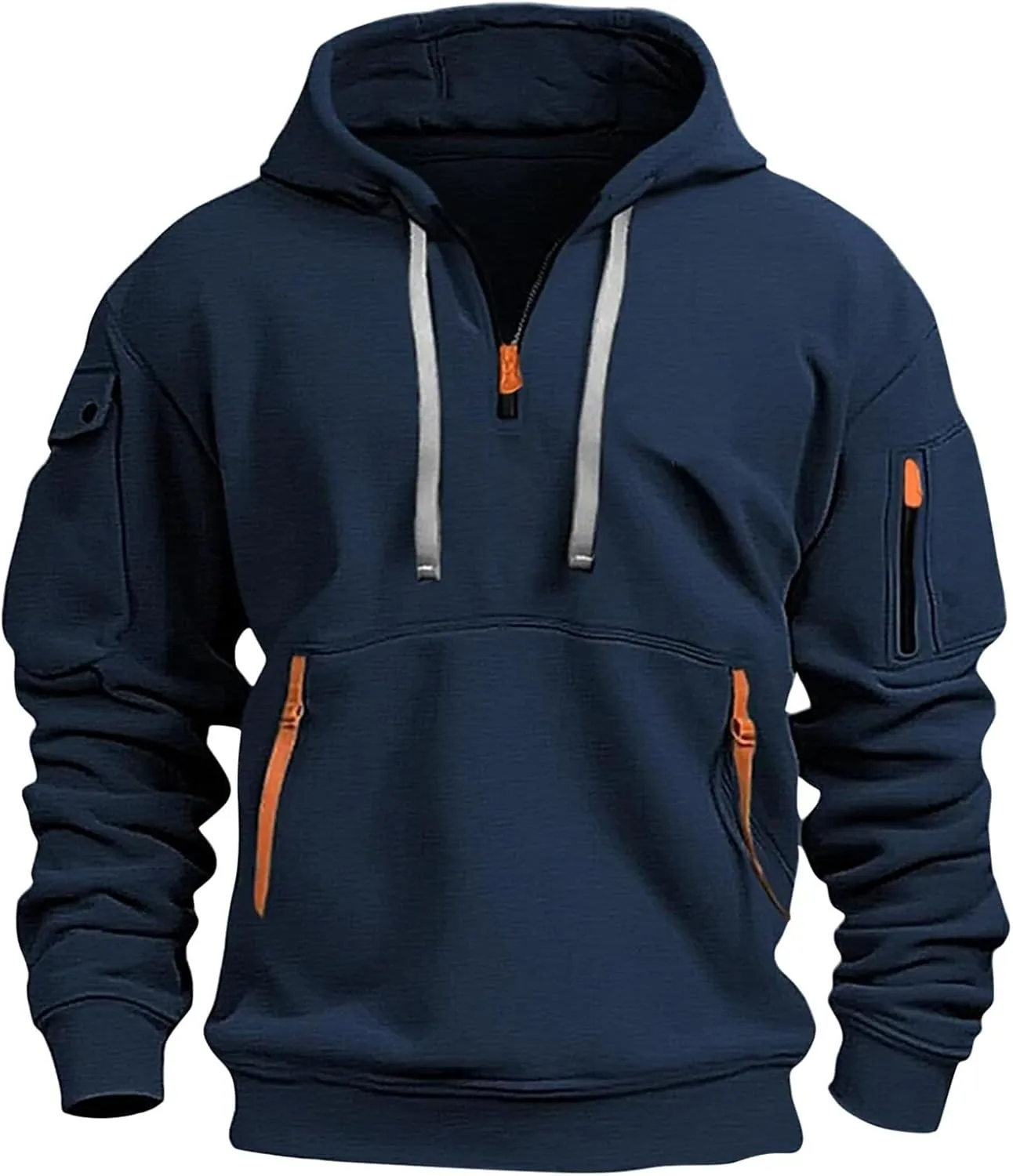 Azeralia Hoodies for Men Long Sleeve Half Zipper Pullover Printed Drawstring Oversized Sweatshirt Casual Loose Outfits