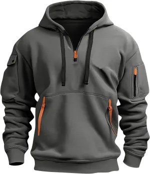 Azeralia Hoodies for Men Long Sleeve Half Zipper Pullover Printed Drawstring Oversized Sweatshirt Casual Loose Outfits
