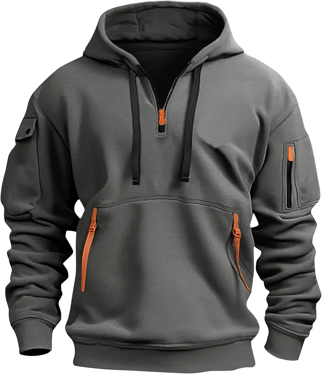 Azeralia Hoodies for Men Long Sleeve Half Zipper Pullover Printed Drawstring Oversized Sweatshirt Casual Loose Outfits