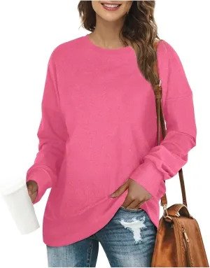 Azeralia Oversized Sweatshirt For Women Solid Round Neck Long Sleeve Pullover Fall Trendy Casual Loose Sweatshirts