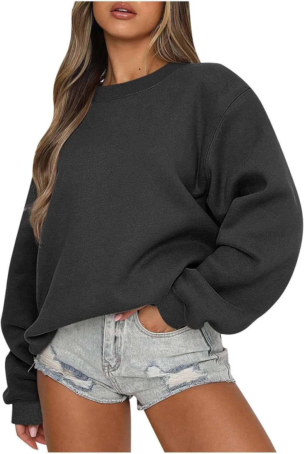 Azeralia Oversized Sweatshirt For Women Solid Round Neck Long Sleeve Pullover Fall Trendy Casual Loose Sweatshirts