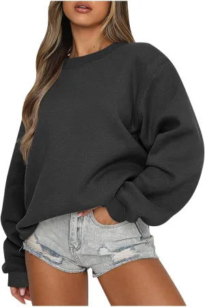 Azeralia Oversized Sweatshirt For Women Solid Round Neck Long Sleeve Pullover Fall Trendy Casual Loose Sweatshirts