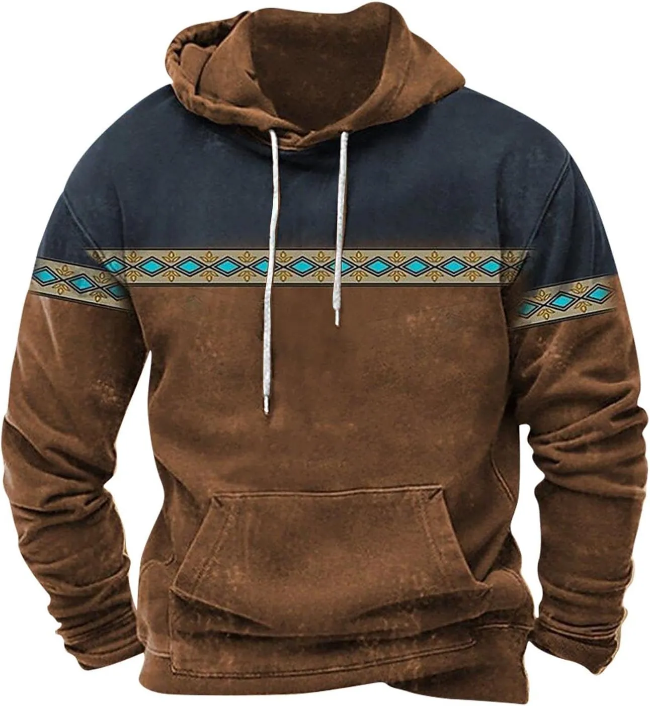 Aztec Hoodies for Men Western Vintage Tops Retro Ethnic Tribal Print Seawshirts Loose Long Sleeve Pocket Pullovers