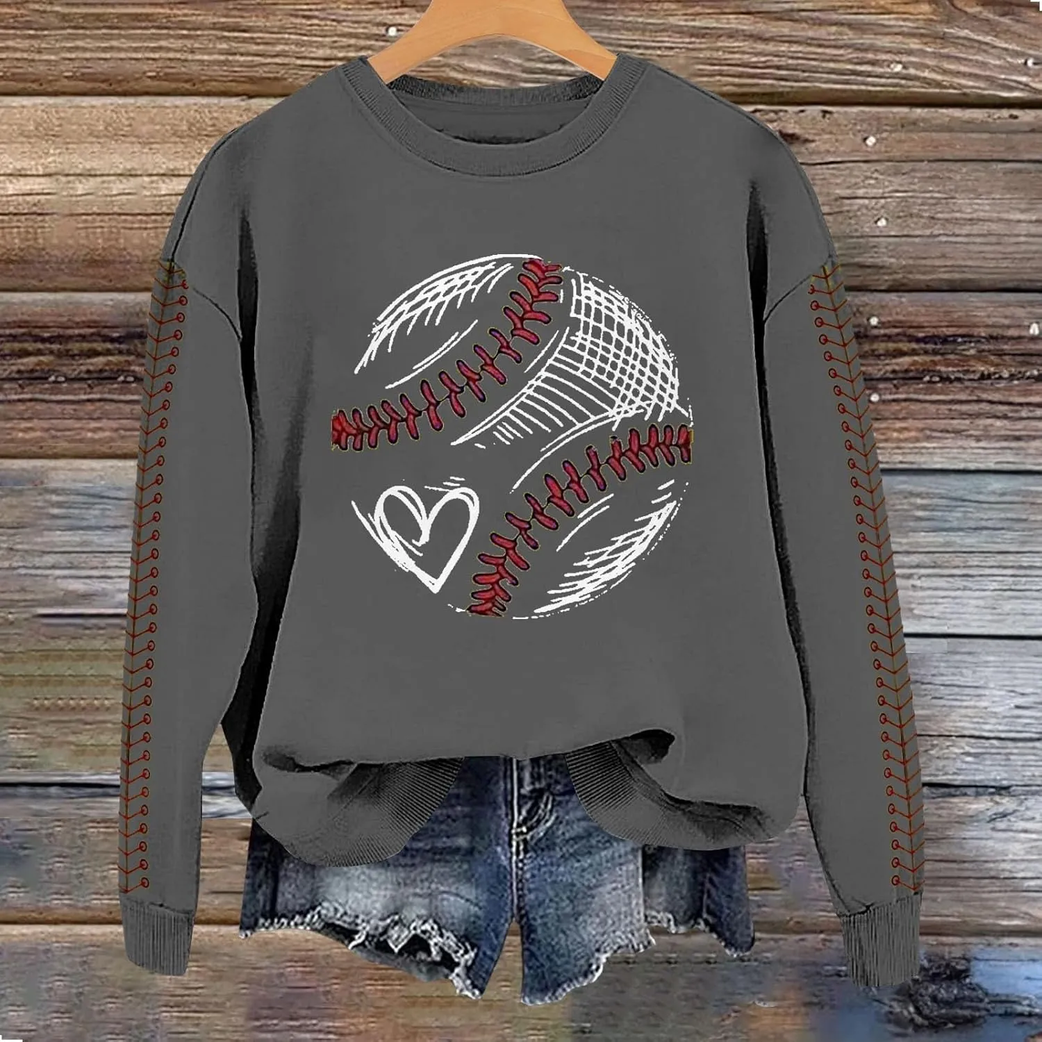 Baseball Sweatshirt for Womens 2025 Long Sleeve Comfy Baseball Shirts Softball Crewneck Blouses Fall Workout Tops