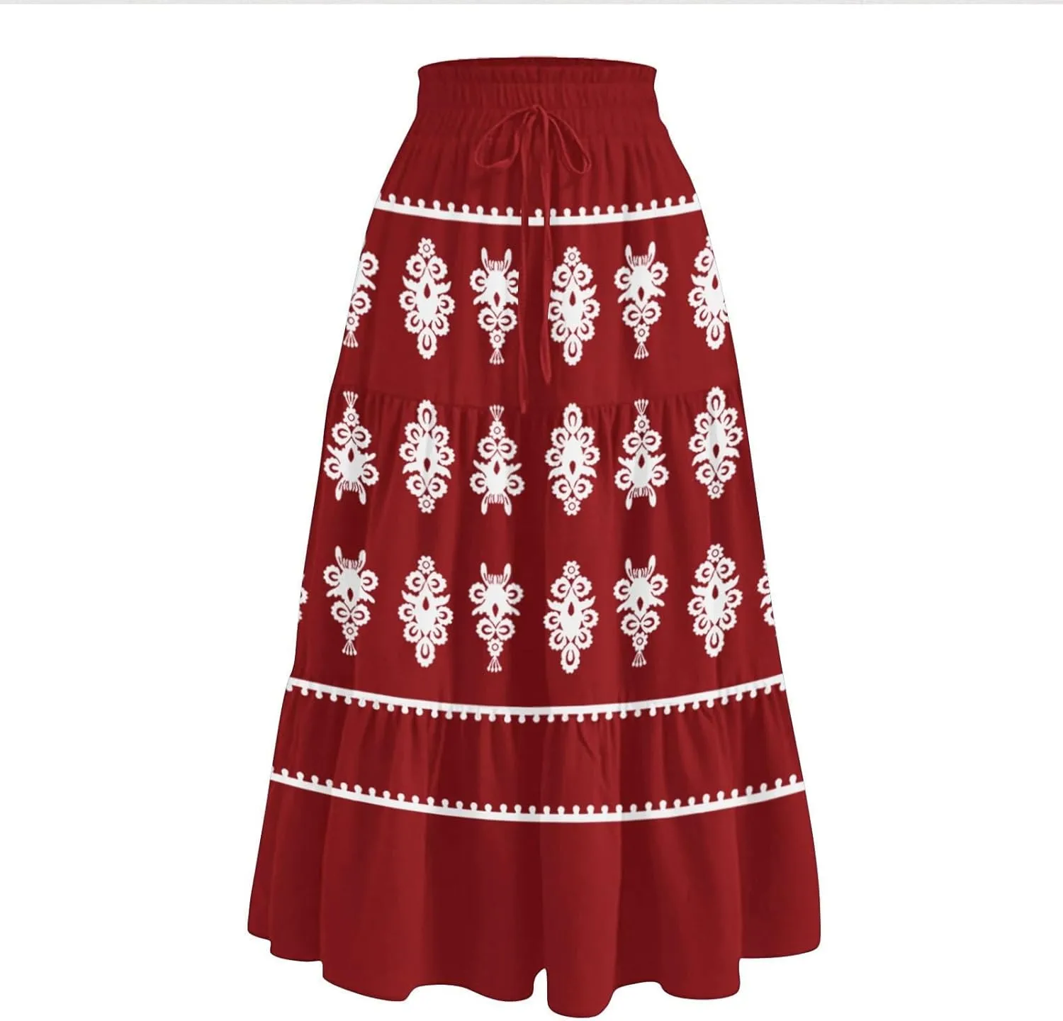 Beach Vacation Clothes for Women Loose Casual Trendy Vintage Printed Elastic Waist Maxi Boho Skirts, S-XL